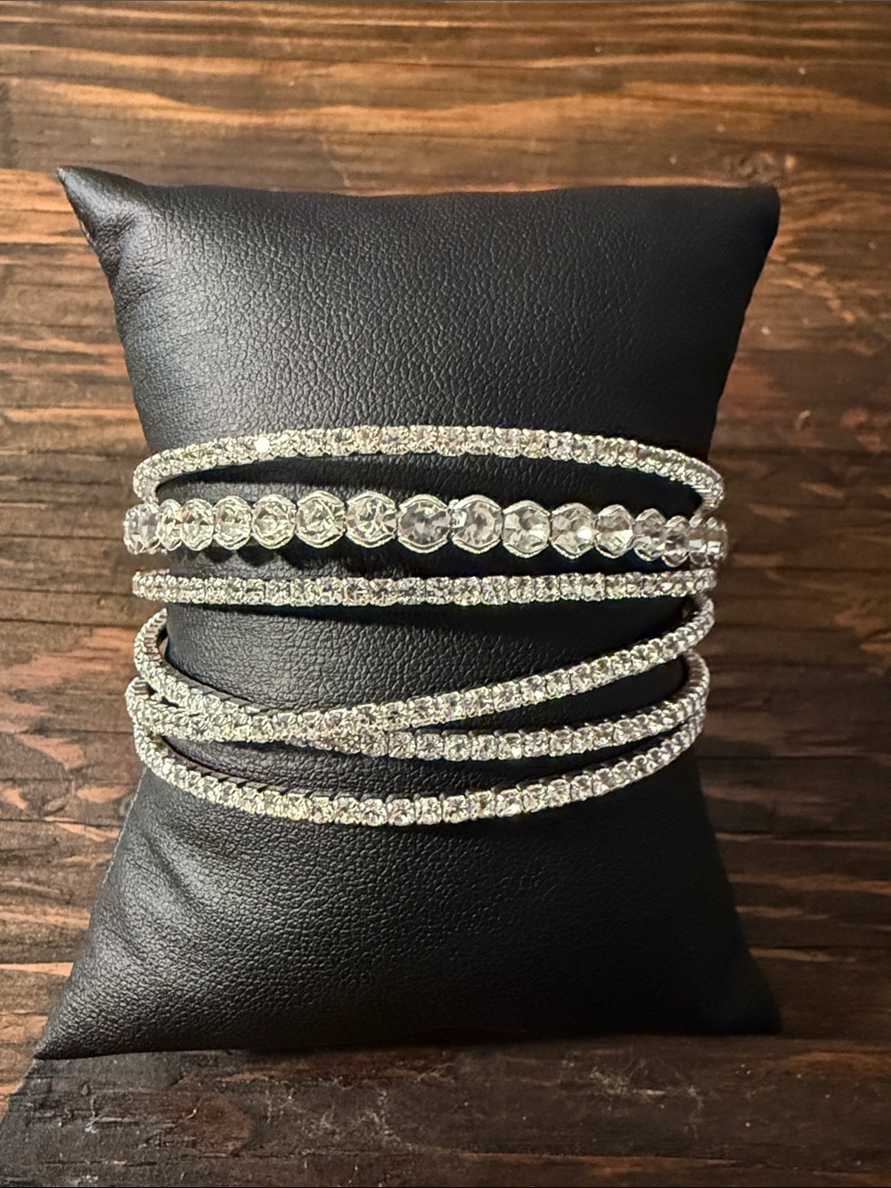 Silver Rhinestone MultiLayer Crystal Cuff Bracelet Strand Layered Bracelet